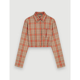 Women Camel And Orange Plaid Crop Shirt - Orange