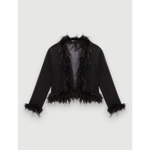 Women Transparent Voile Shirt With Feathers - Black