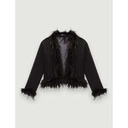 Women Transparent Voile Shirt With Feathers - Black