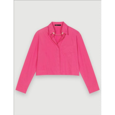 Women Cropped Cotton Shirt - Fuchsia