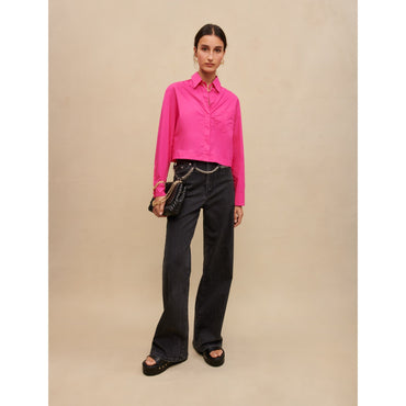 Women Cropped Cotton Shirt - Fuchsia