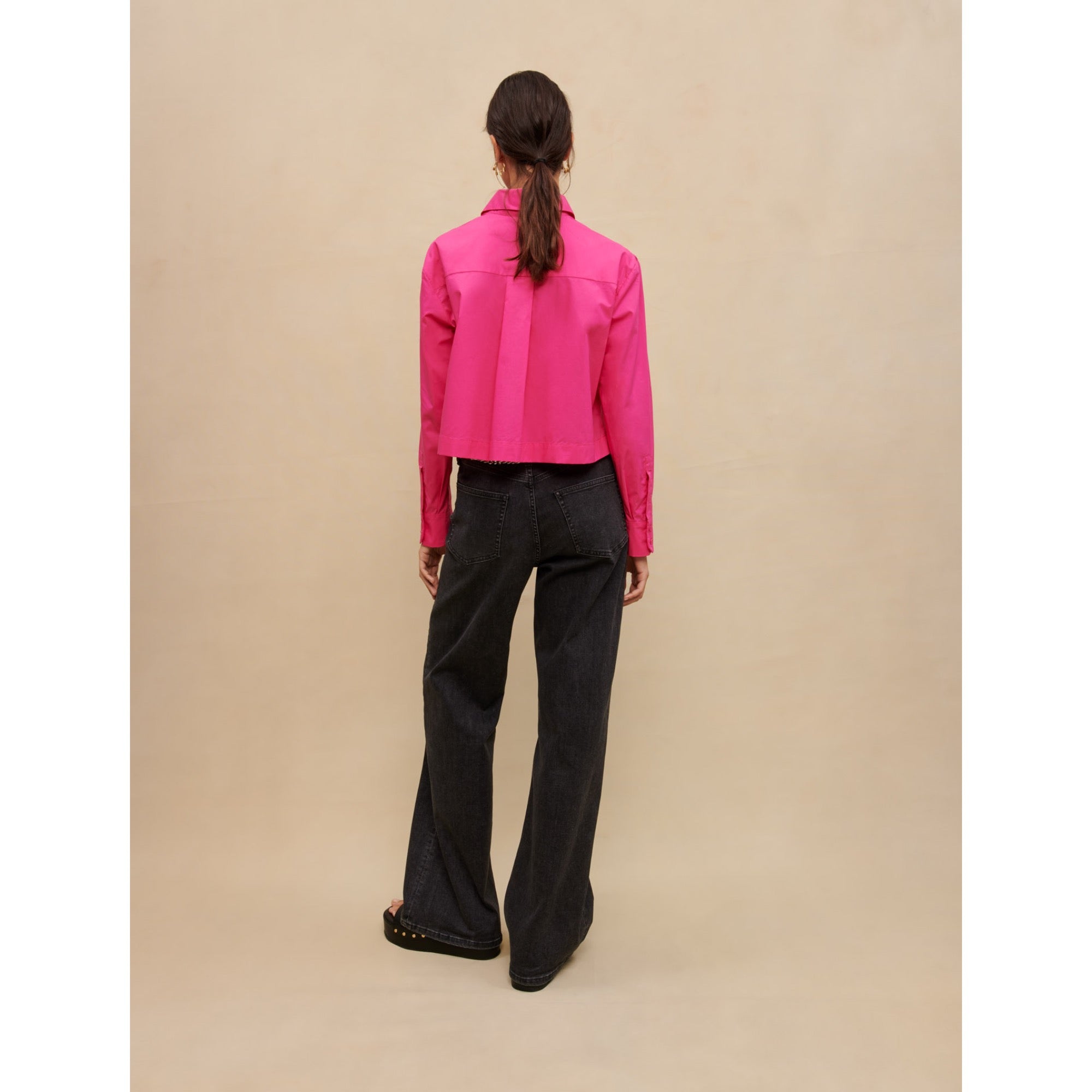 Women Cropped Cotton Shirt - Fuchsia