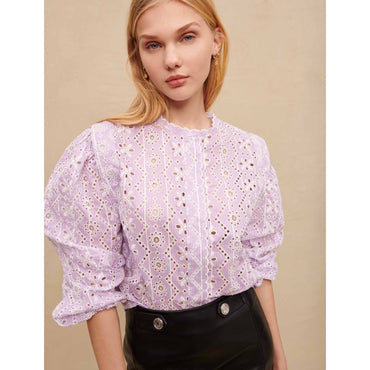Women Embroidered Cotton Shirt - Parma Violet