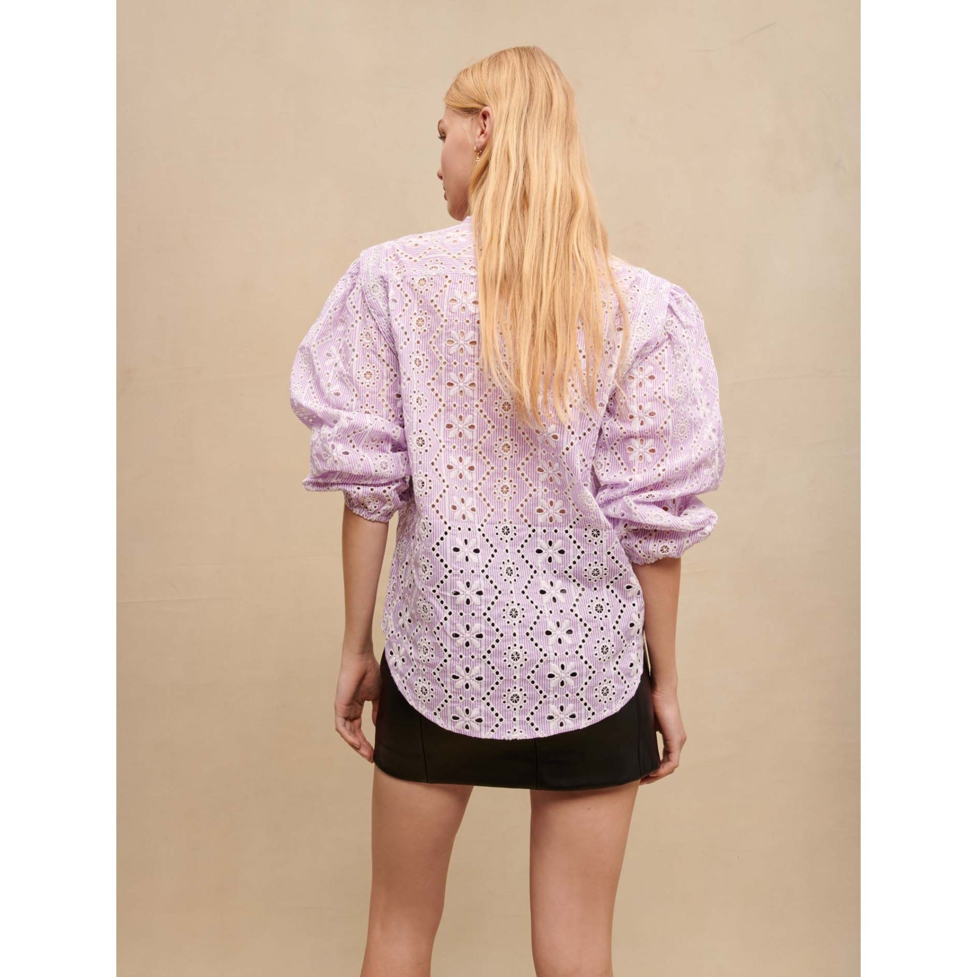 Women Embroidered Cotton Shirt - Parma Violet