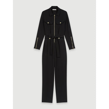 Women Zip-Up Crepe Jumpsuit - Black