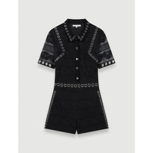 Women Playsuit With Lace And Eyelets - Black