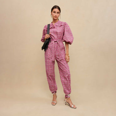 Women Floral Printed Jumpsuit - Fuchsia Embroderied Flowers