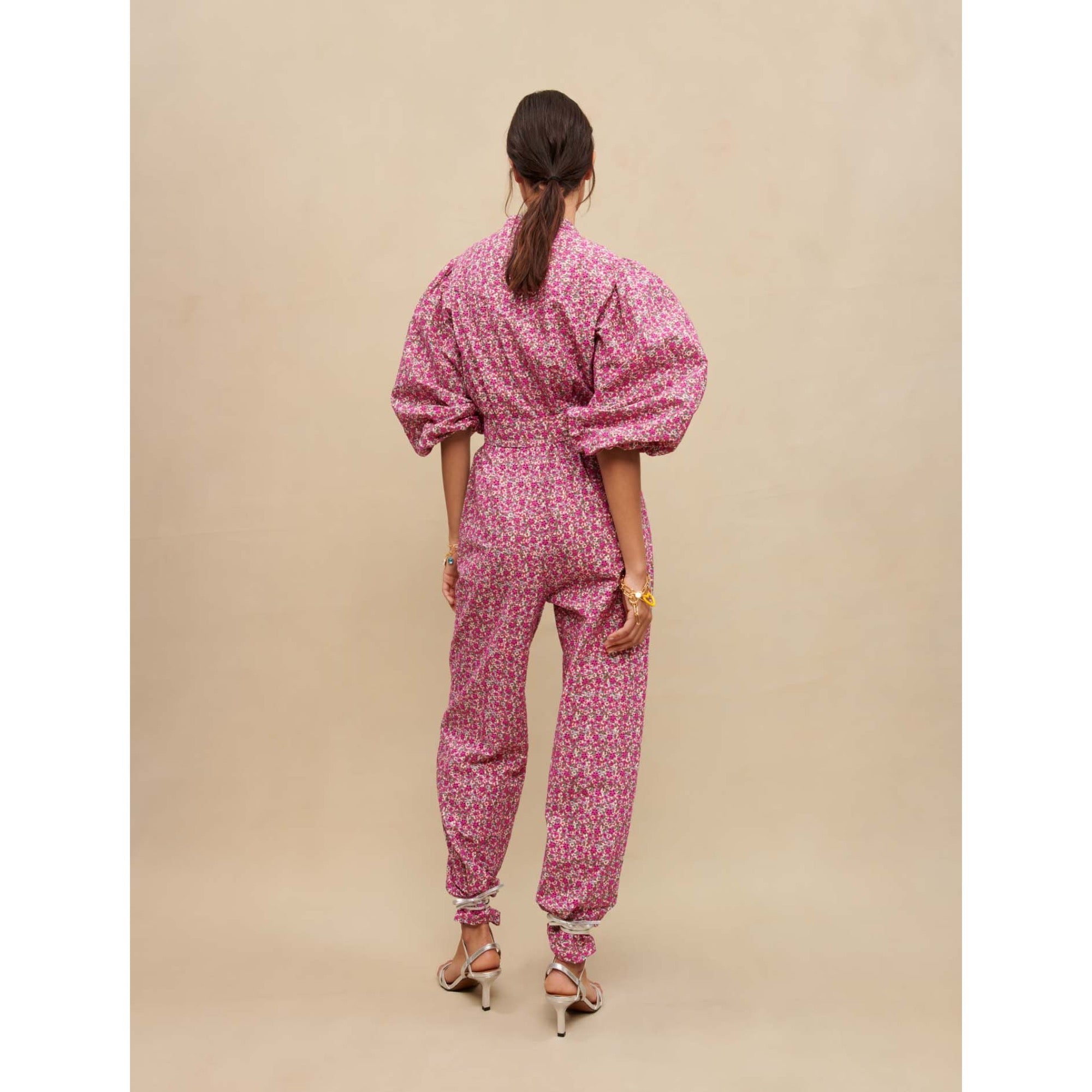 Women Floral Printed Jumpsuit - Fuchsia Embroderied Flowers