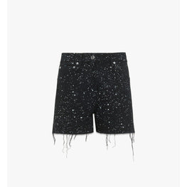 Women Galaxy Print Denim Shorts - Black