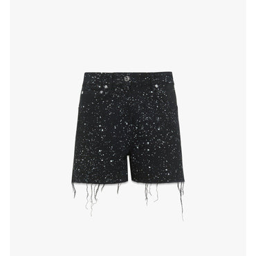 Women Galaxy Print Denim Shorts - Black