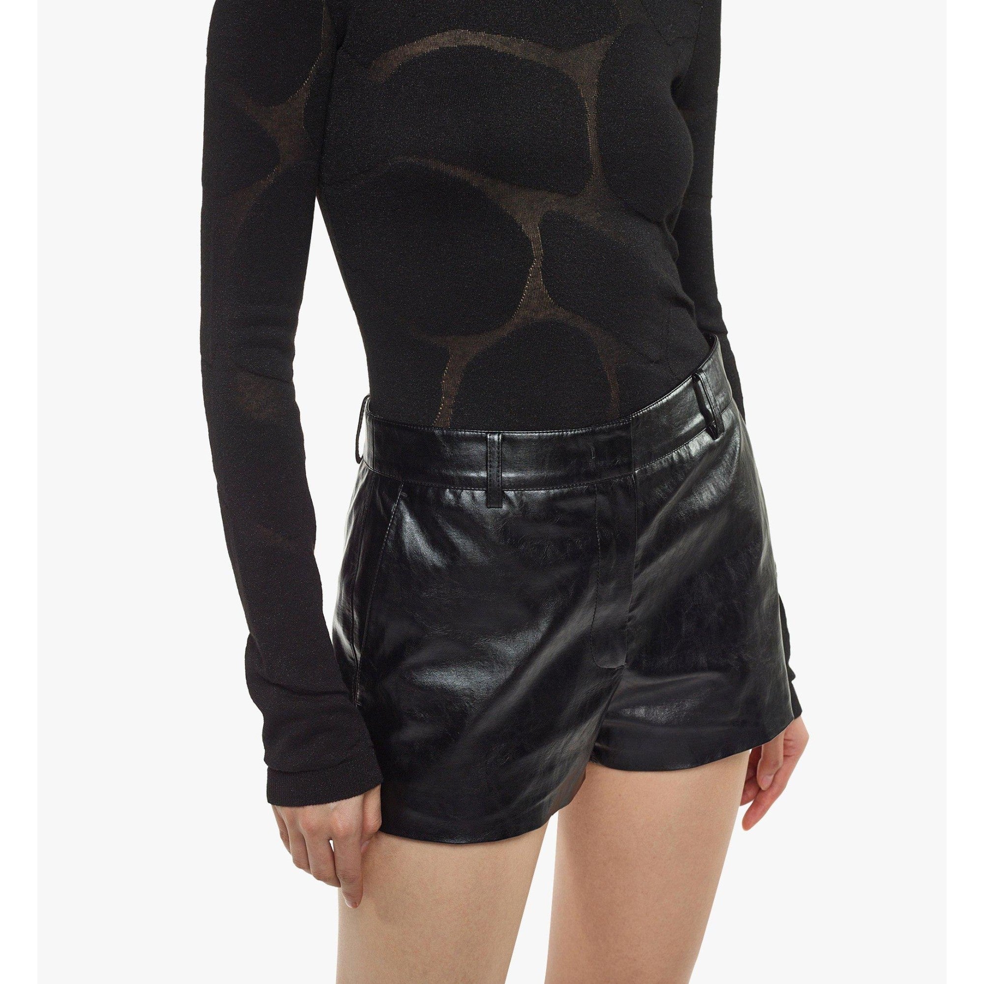 Women Shorts in Crushed Faux Leather - Black