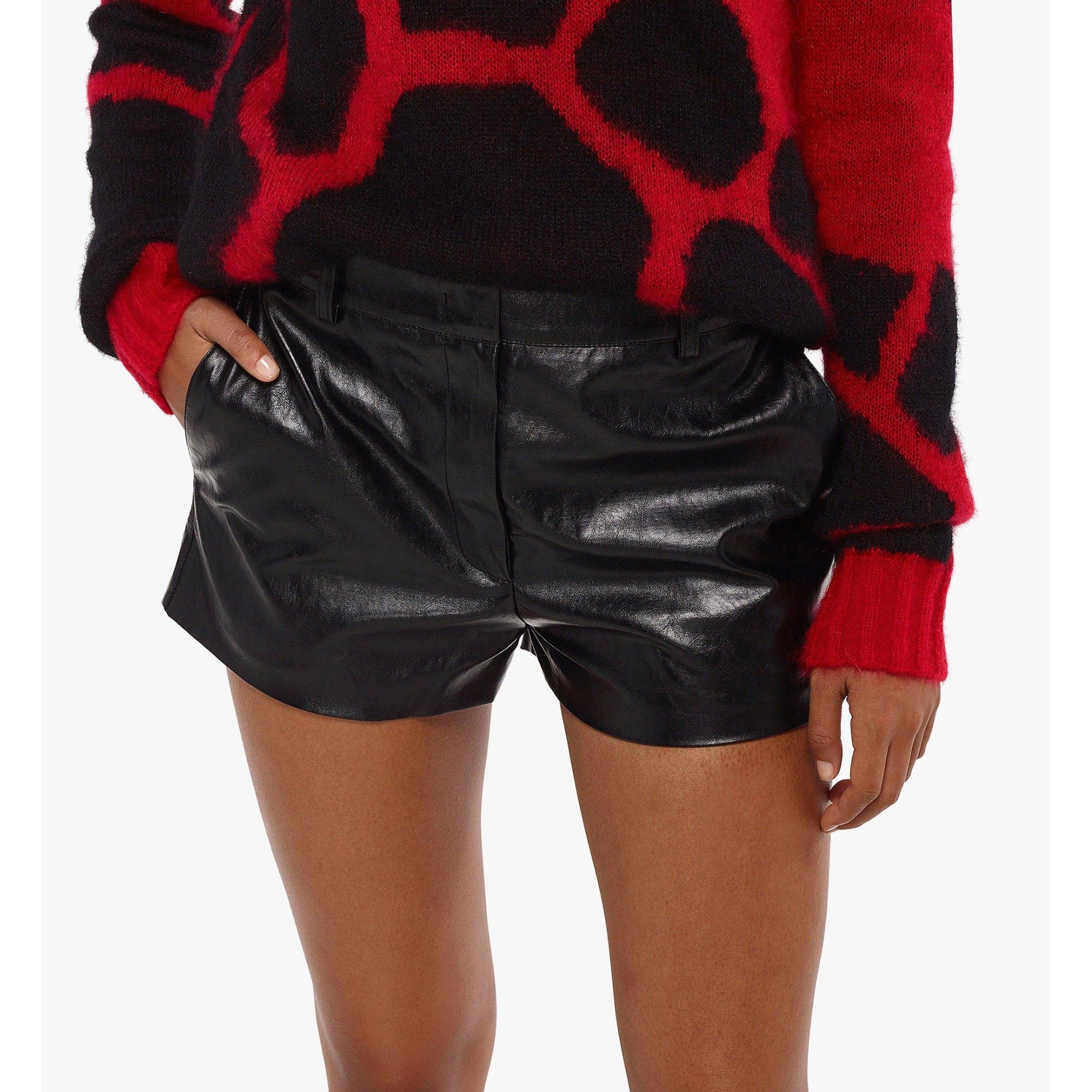 Women Shorts in Crushed Faux Leather - Black