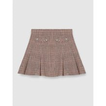 Women Checked Skirt With Godets - Burgundy