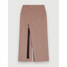 Women Midi Skirt With Houndstooth Slit - Camel