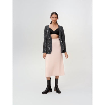 Women Ribbed Stretch-Knit Midi Skirt - Pale Pink
