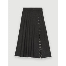 Women Midi Skirt In Silver Eyelet Knit - Grey