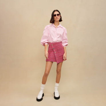 Women Wrap Skirt In Tweed - Fuchsia
