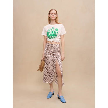 Women Slit Midi Skirt - Pink Mini Palm Tree
