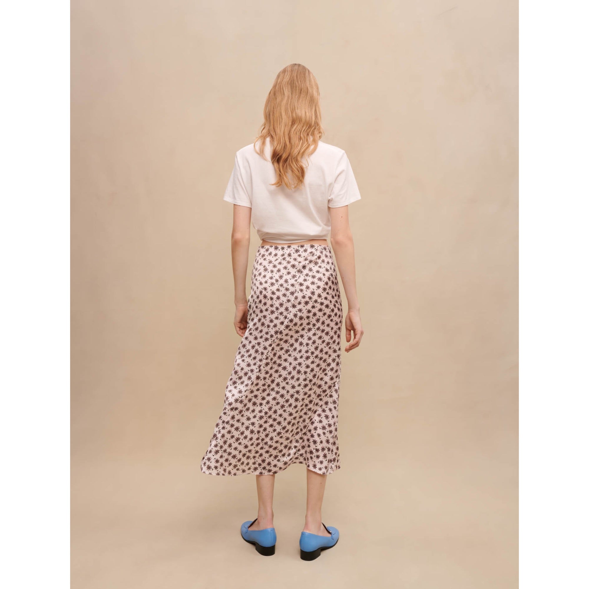 Women Slit Midi Skirt - Pink Mini Palm Tree