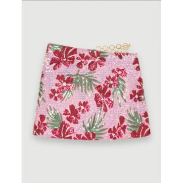 Women Short Skirt - Print Pink Hibiscus