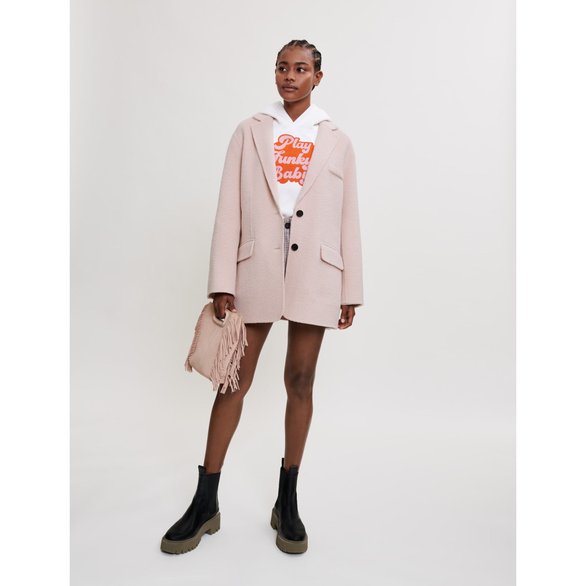 Women Loose Double-Faced Coat - Pale Pink