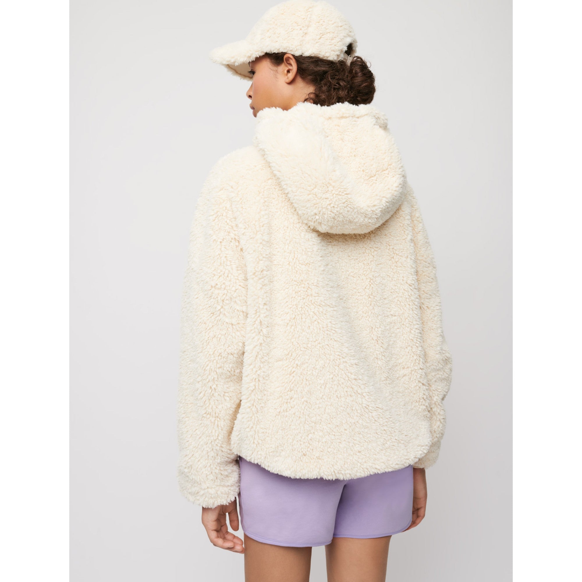 Women Jacket With Fur-Effect Hood - Ecru