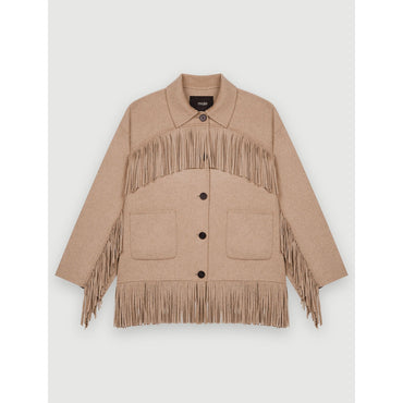 Women Double-Faced Coat With Fringing - Camel