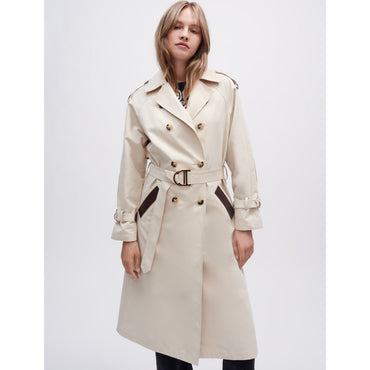 Women Trench Coat With Smocking At The Back - Ecru