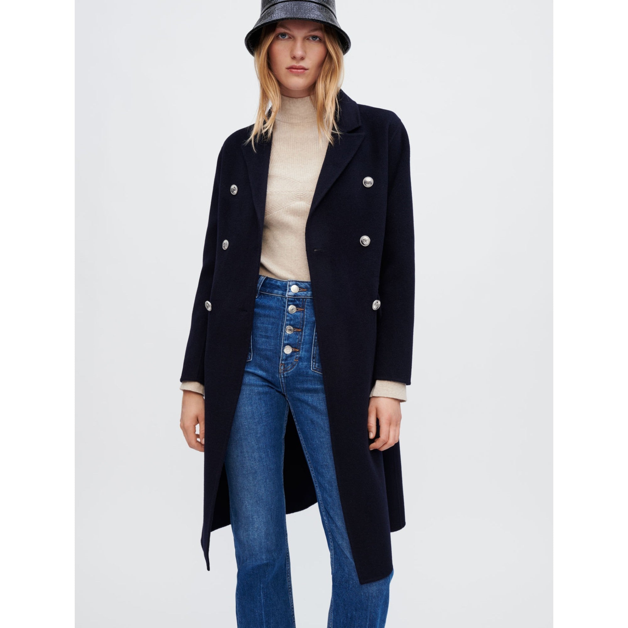 Women Wool Coat - Navy