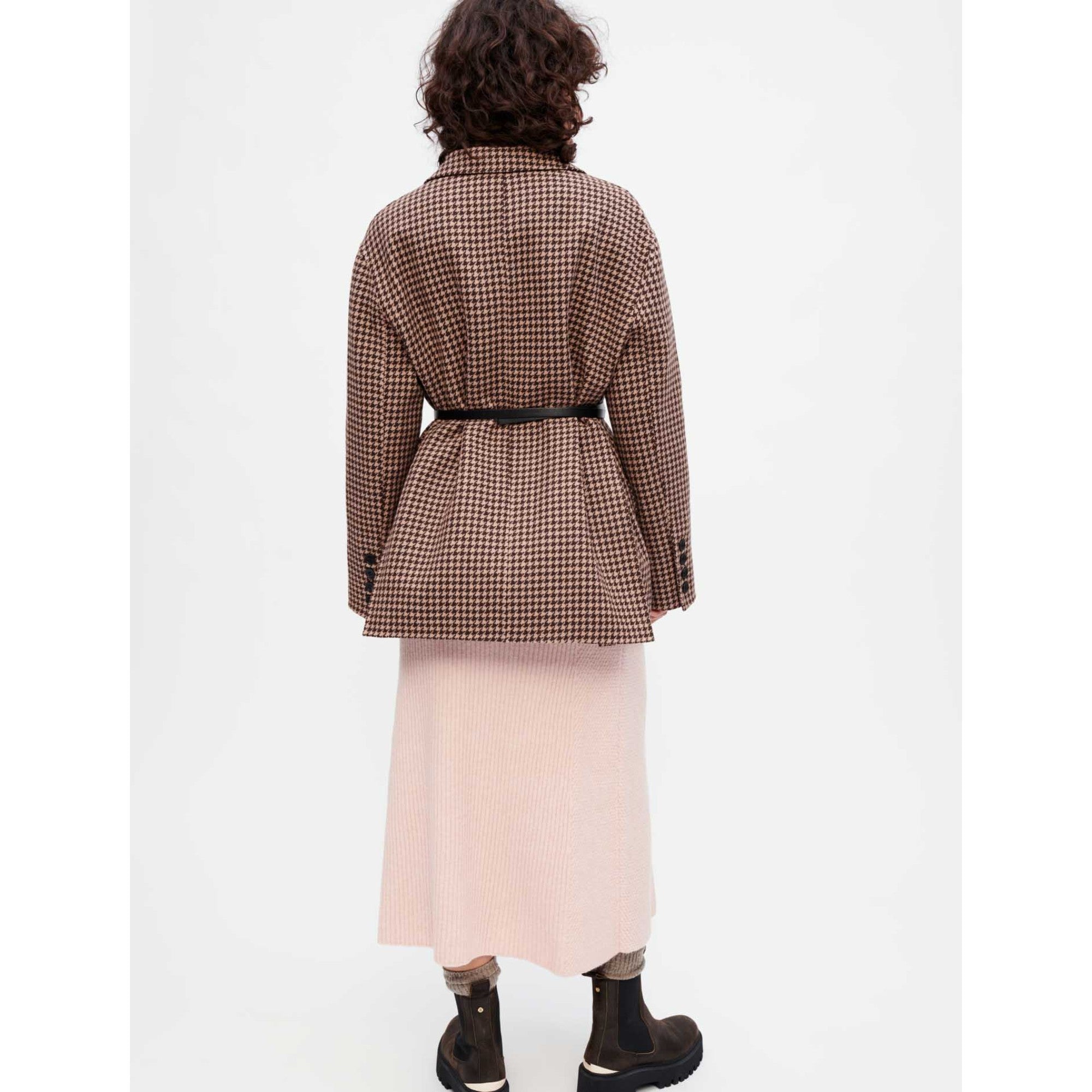 Women Oversized Houndstooth Coat - Brown