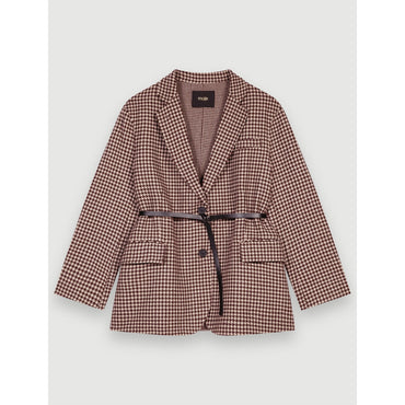 Women Oversized Houndstooth Coat - Brown