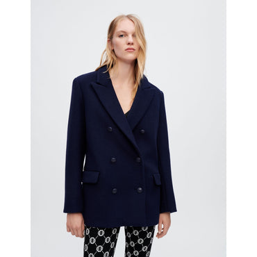 Women Oversized Wool Coat - Navy