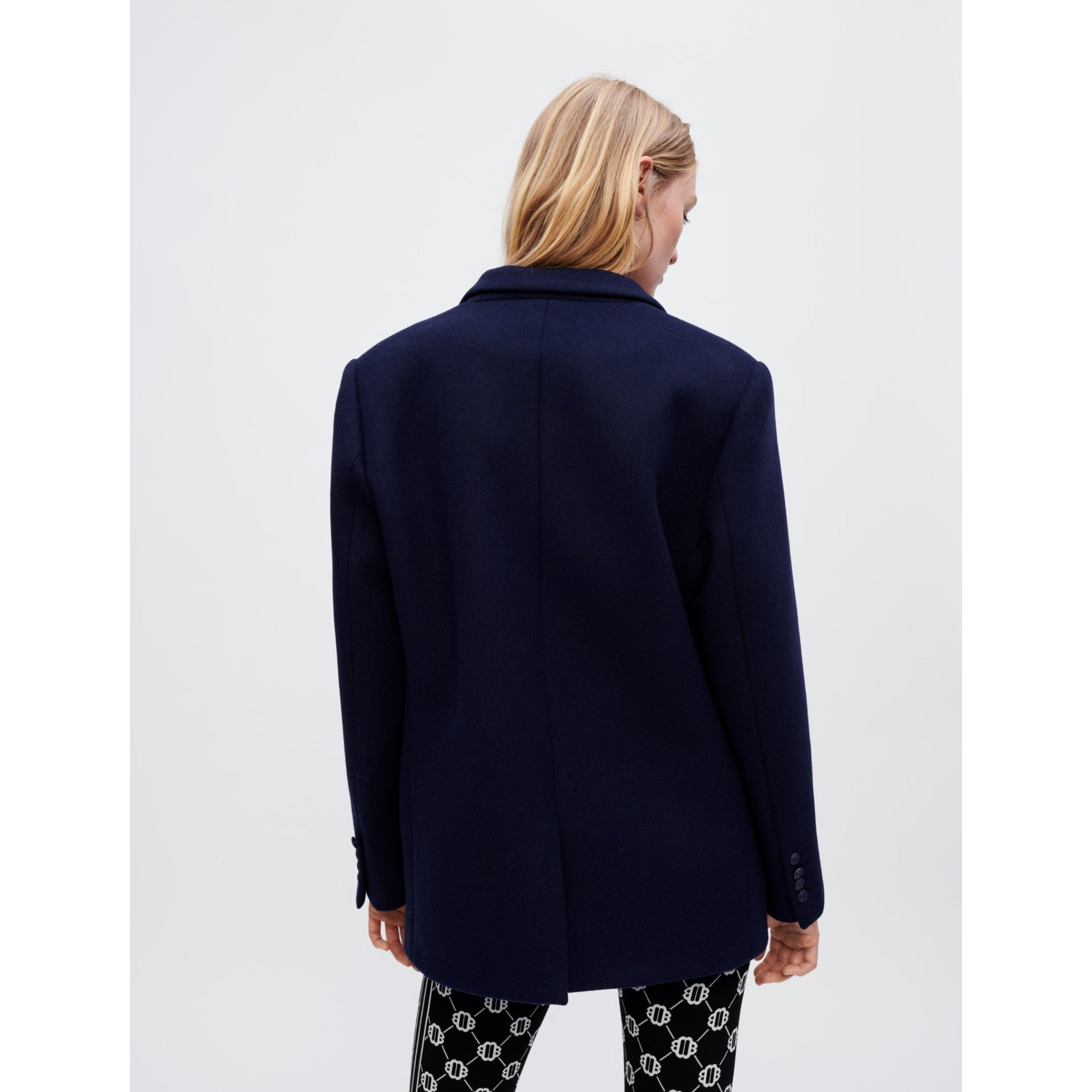 Women Oversized Wool Coat - Navy