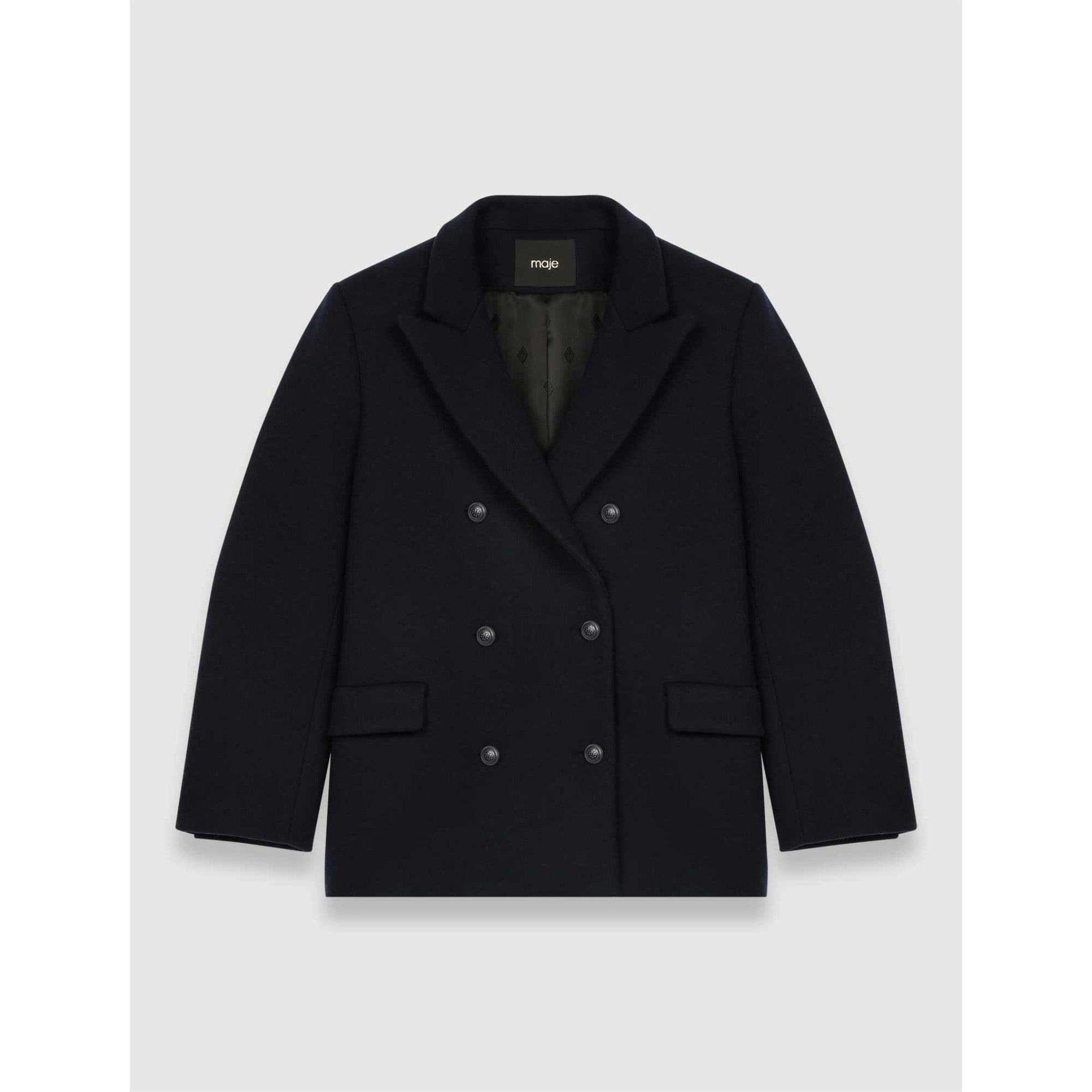 Women Oversized Wool Coat - Navy