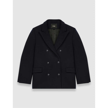 Women Oversized Wool Coat - Navy