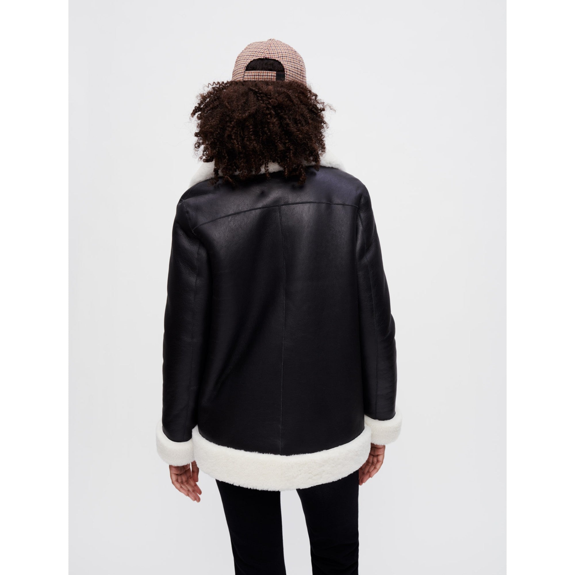 Women Two-Tone Shearling Coat - Black