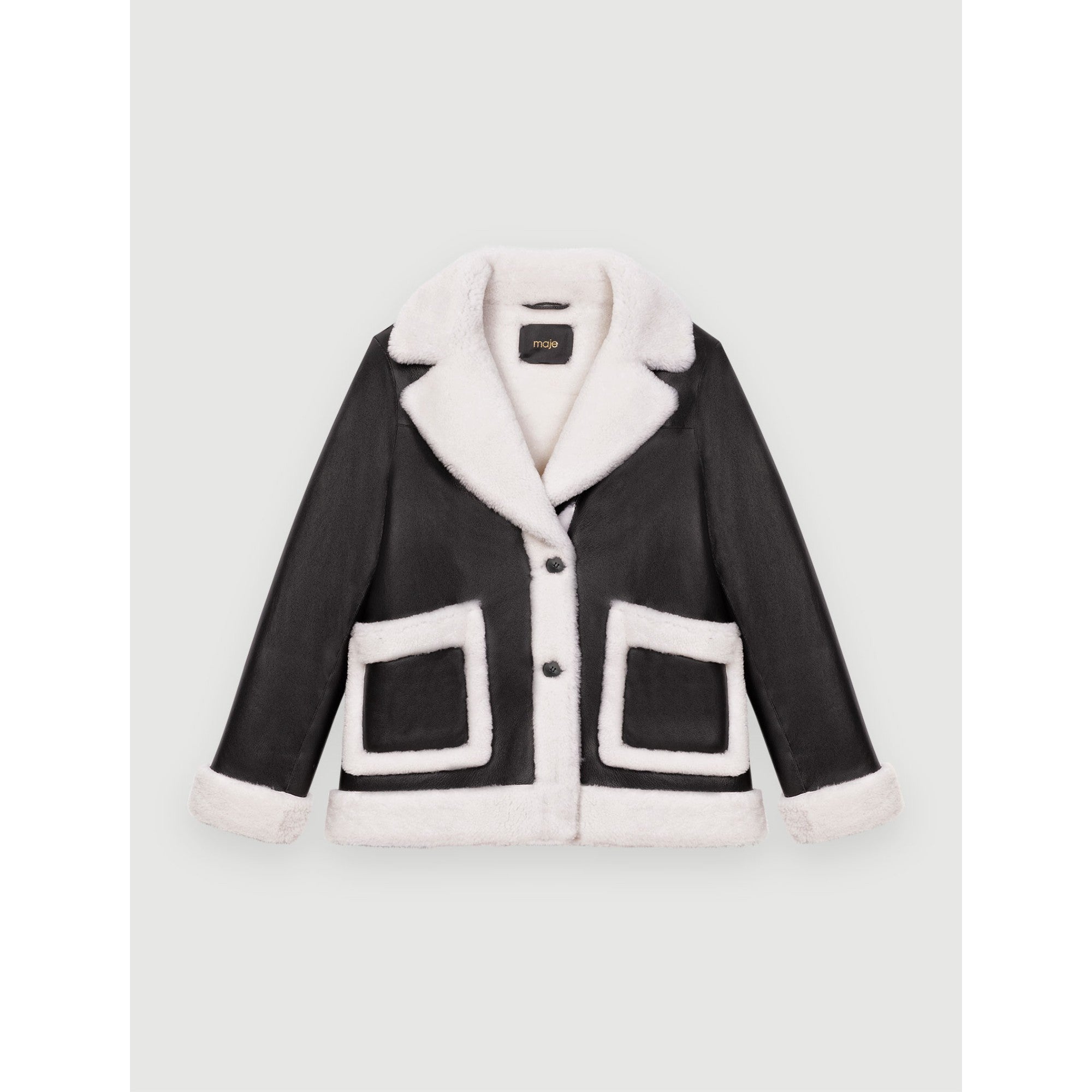 Women Two-Tone Shearling Coat - Black