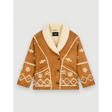 Women Fully Embroidered Shearling Coat - Camel