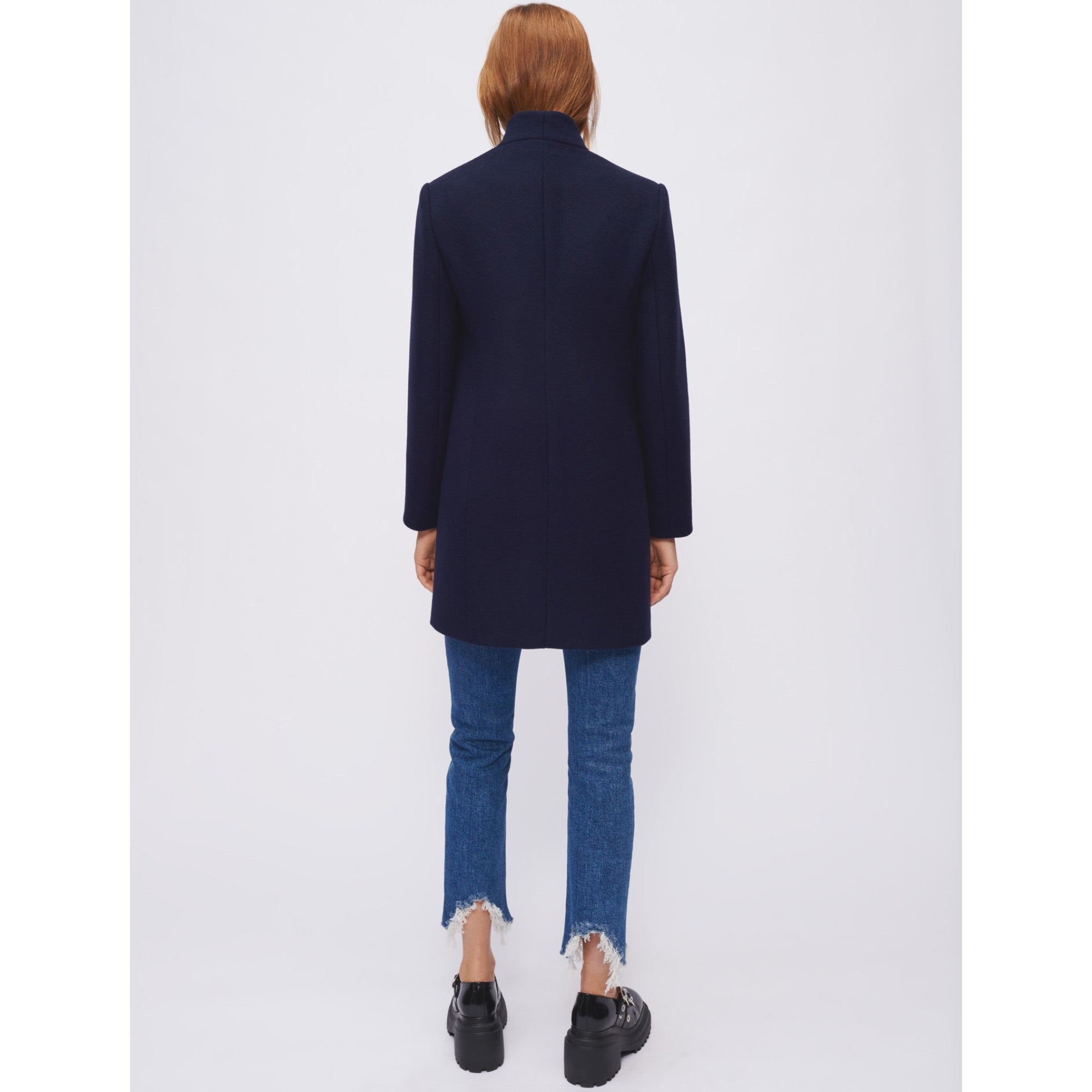 Women Fitted Coat With Horsebit Detail - Navy