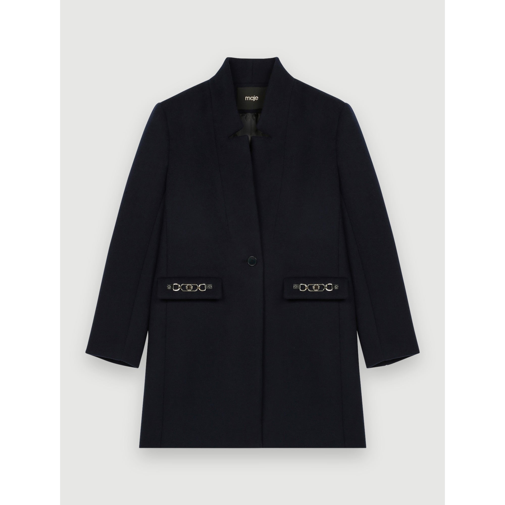 Women Fitted Coat With Horsebit Detail - Navy