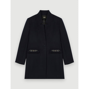 Women Fitted Coat With Horsebit Detail - Navy