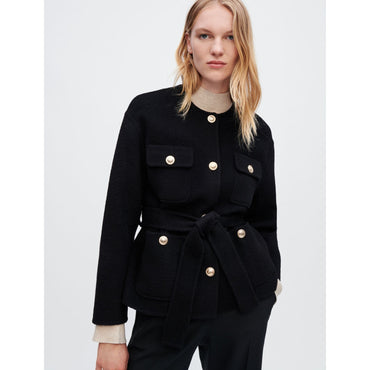 Women Textured Double-Faced Coat - Black