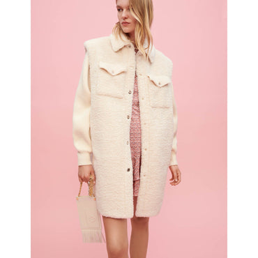 Women Faux Fur And Knit Coat - Ecru