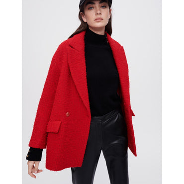 Women Fancy Red Tweed Coat - Red