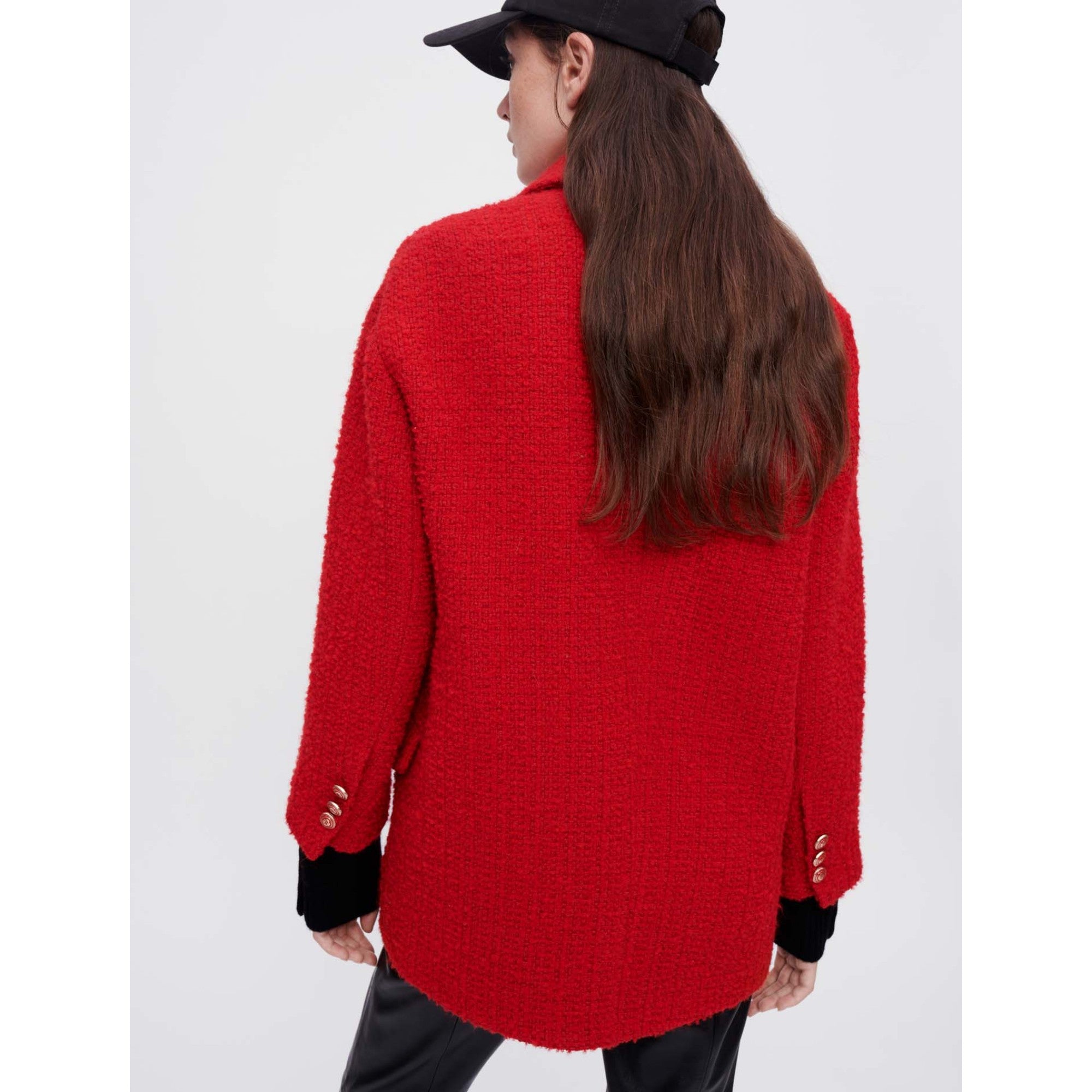 Women Fancy Red Tweed Coat - Red