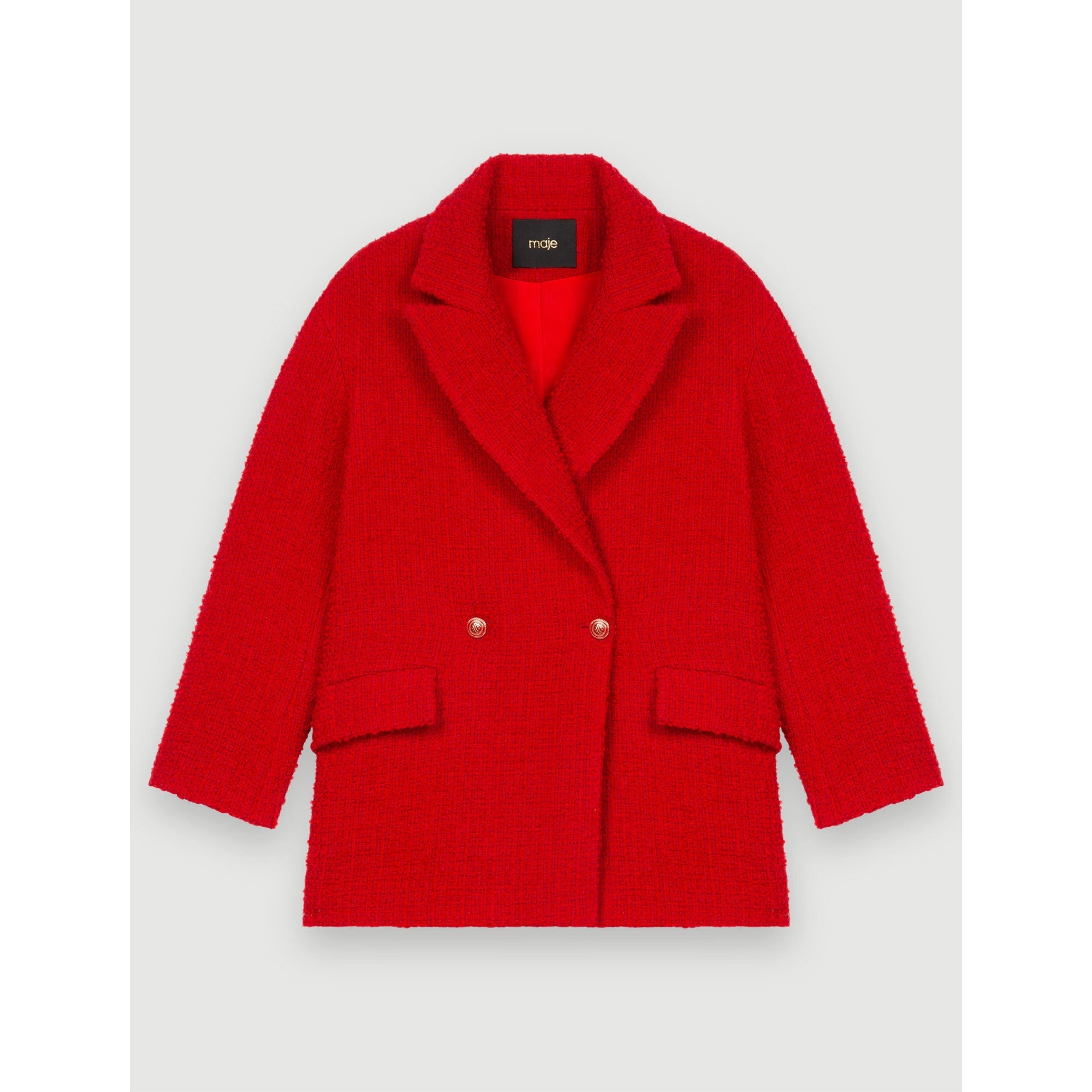 Women Fancy Red Tweed Coat - Red