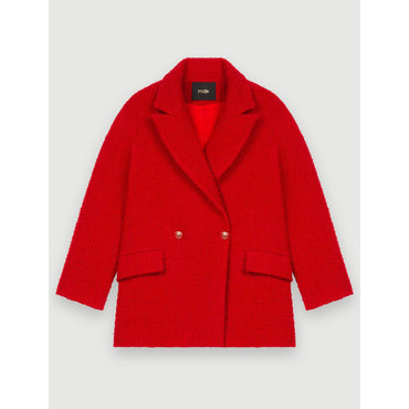 Women Fancy Red Tweed Coat - Red