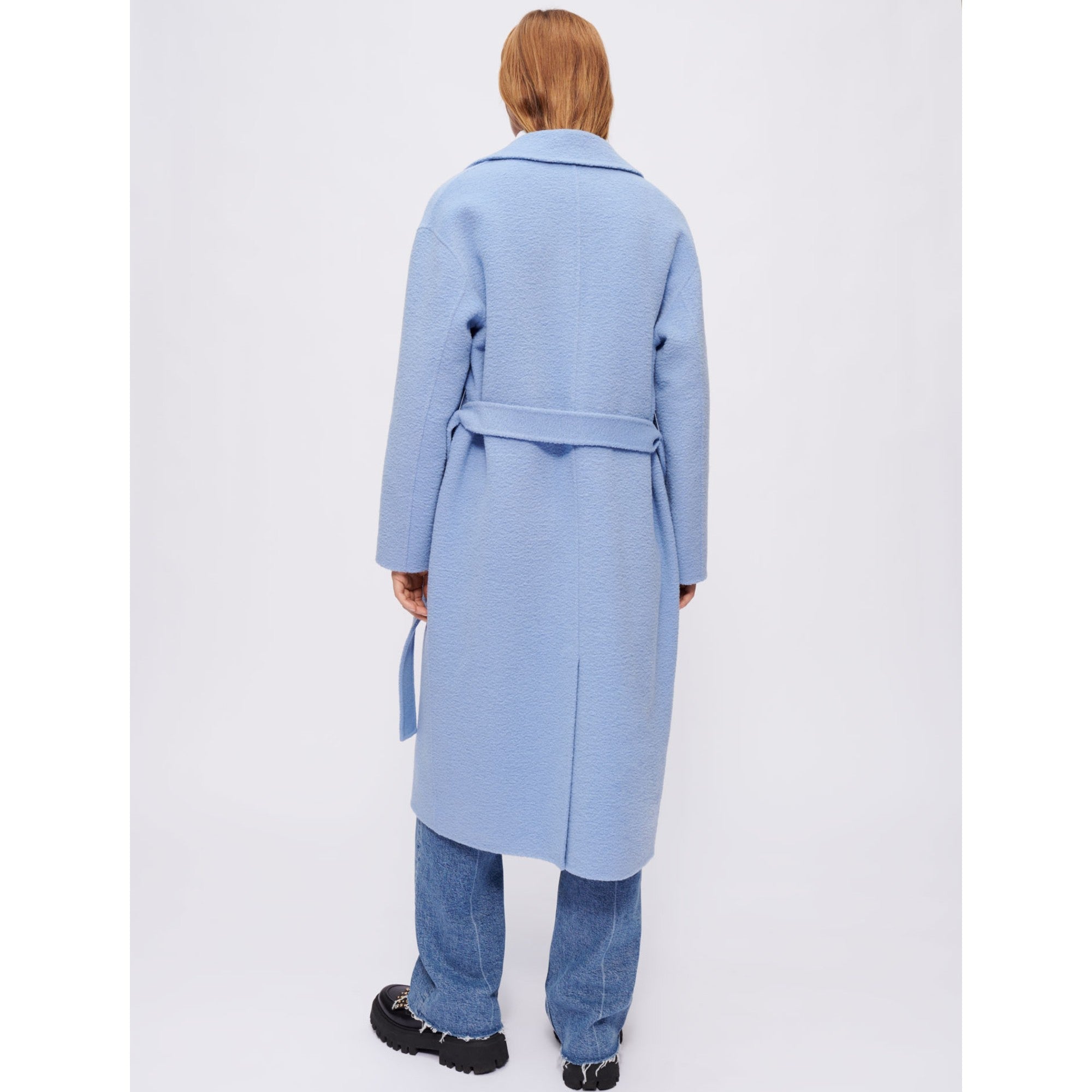 Women Blue Double-Breasted Coat - Light Blue