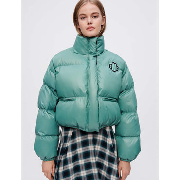 Women Green Down Jacket With Maje Clover Patch - Green