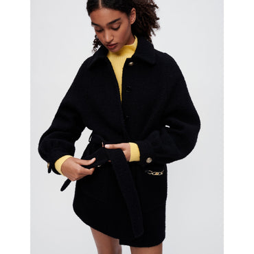 Women Coat With Maje Clover Horsebit Details - Black